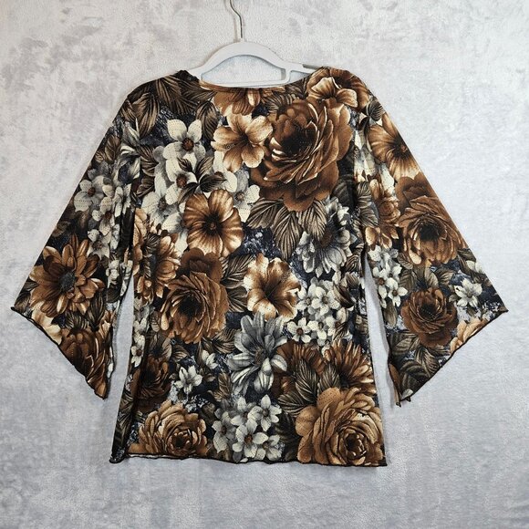 Dressbarn Womens M Floral Bell Sleeve Blouse multicolor Polyester dots Bohemian - Picture 2 of 12